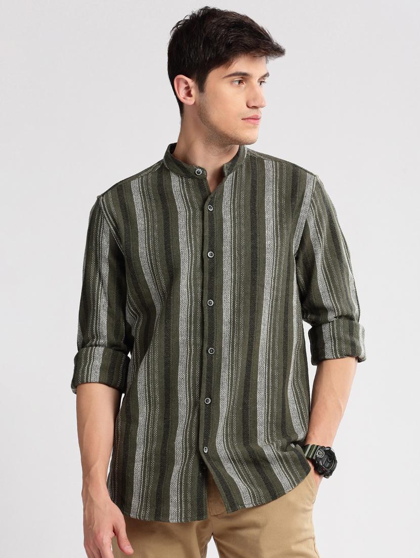men mandarin collar long sleeve casual shirt - 20960775 - Zoom Image - 0