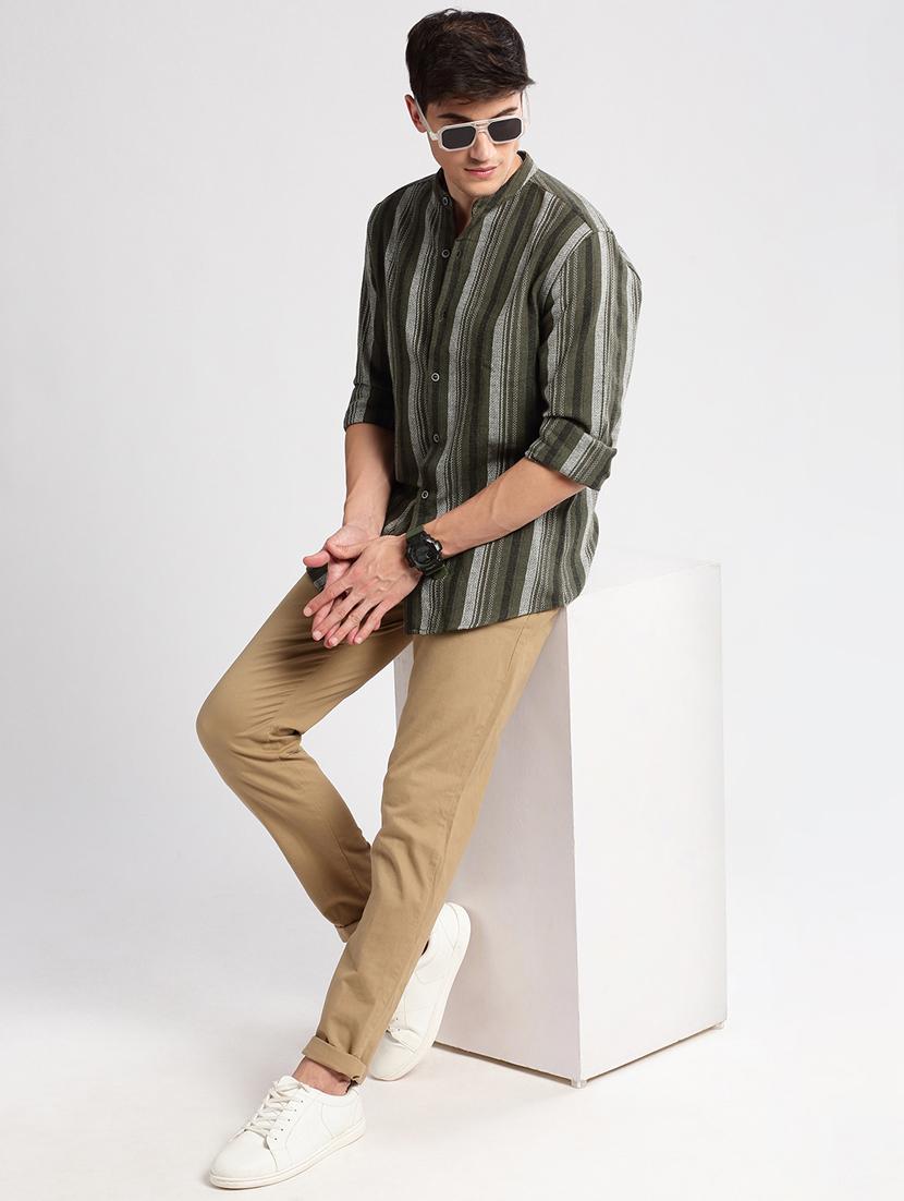 men mandarin collar long sleeve casual shirt - 20960775 - Standard Image - 3