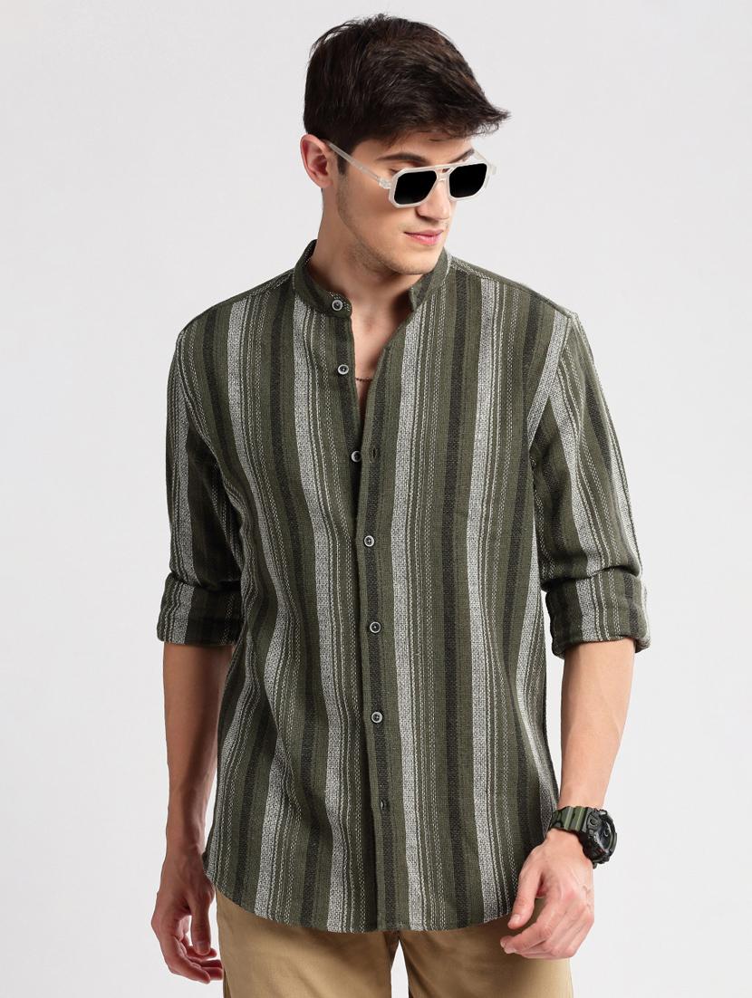 men mandarin collar long sleeve casual shirt - 20960775 - Standard Image - 5