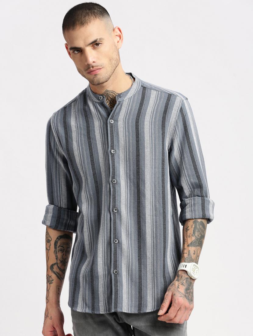 men grey stripes casual shirt - 20960776 - Zoom Image - 0