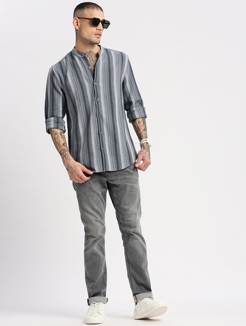 men grey stripes casual shirt - 20960776 - Standard Image - 3