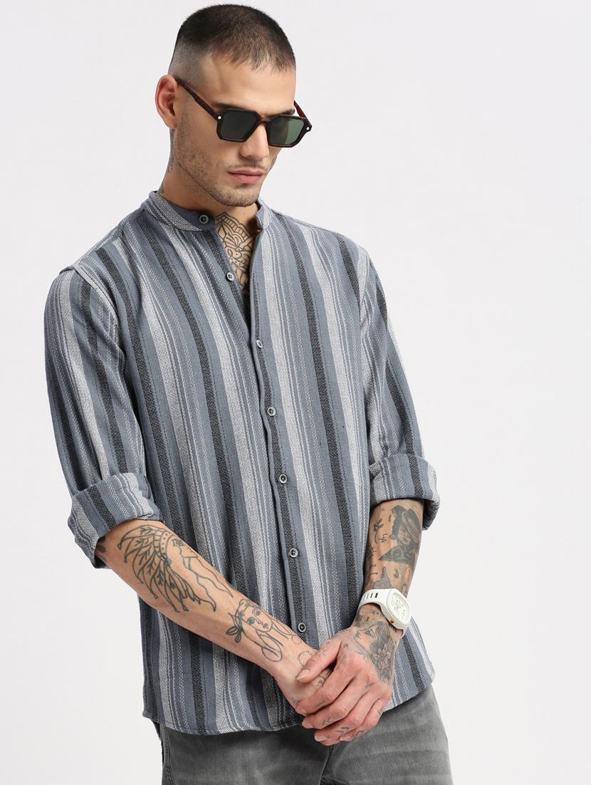 men grey stripes casual shirt - 20960776 - Standard Image - 5