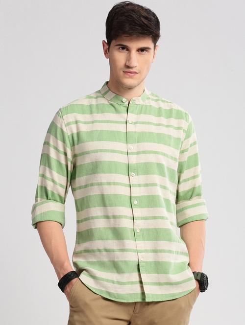 men long sleeve horizontal stripes casual shirt - 20960795 - Standard Image - 0