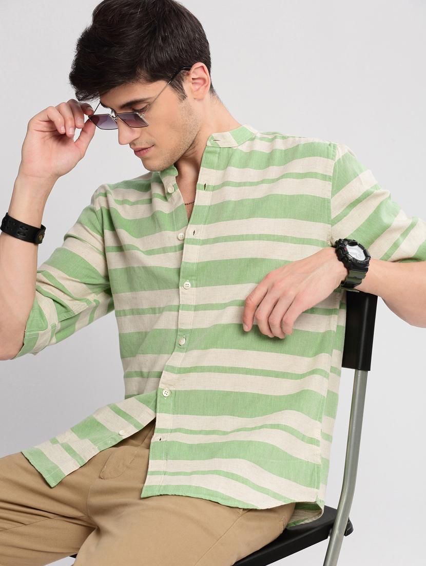 men long sleeve horizontal stripes casual shirt - 20960795 - Standard Image - 5
