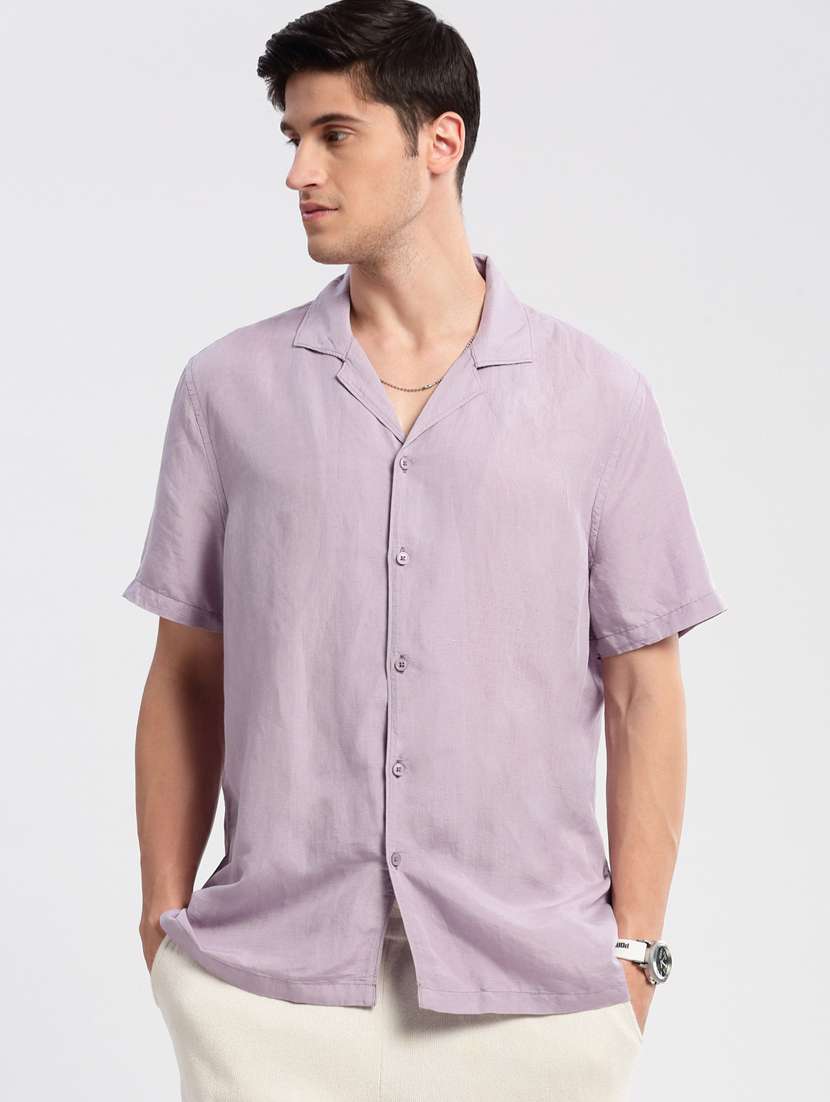 men solid short sleeve casual shirt - 20960810 - Zoom Image - 0