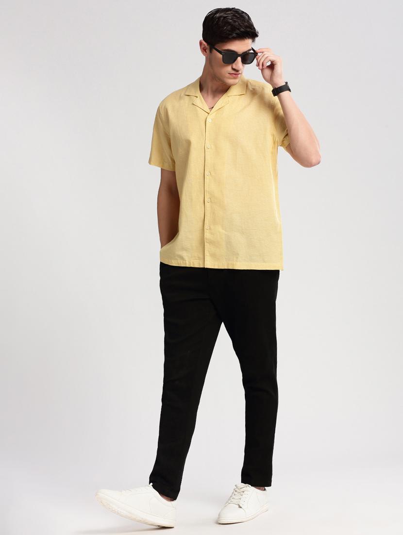men yellow solids casual shirt - 20960811 - Standard Image - 3