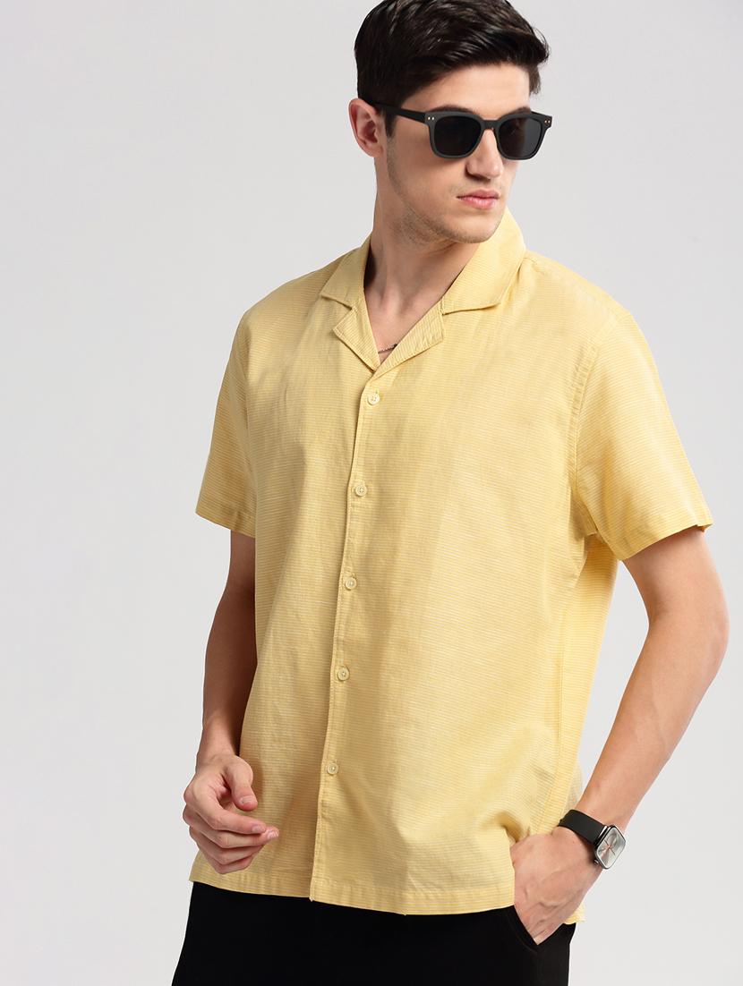 men yellow solids casual shirt - 20960811 - Standard Image - 5