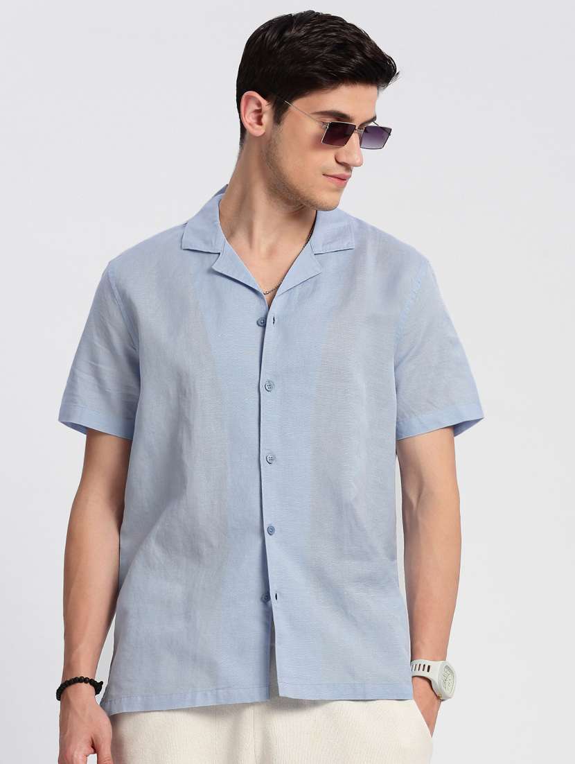 men blue solids casual shirt - 20960815 - Standard Image - 5