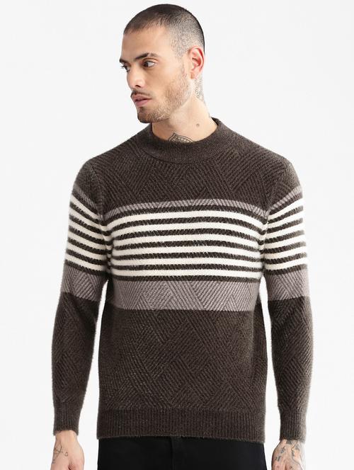 olive striped acrylic pullover - 20960833 - Standard Image - 0