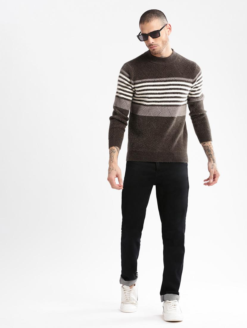 olive striped acrylic pullover - 20960833 - Standard Image - 3