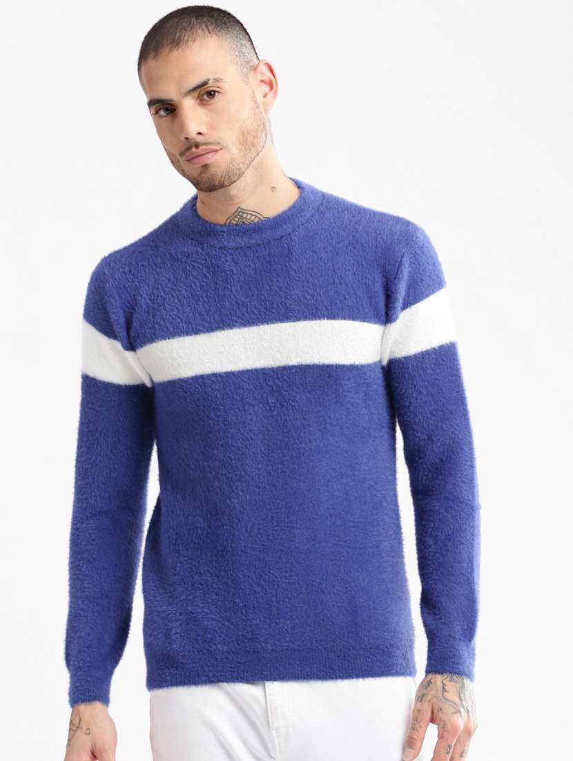 men long sleeved color block pullover