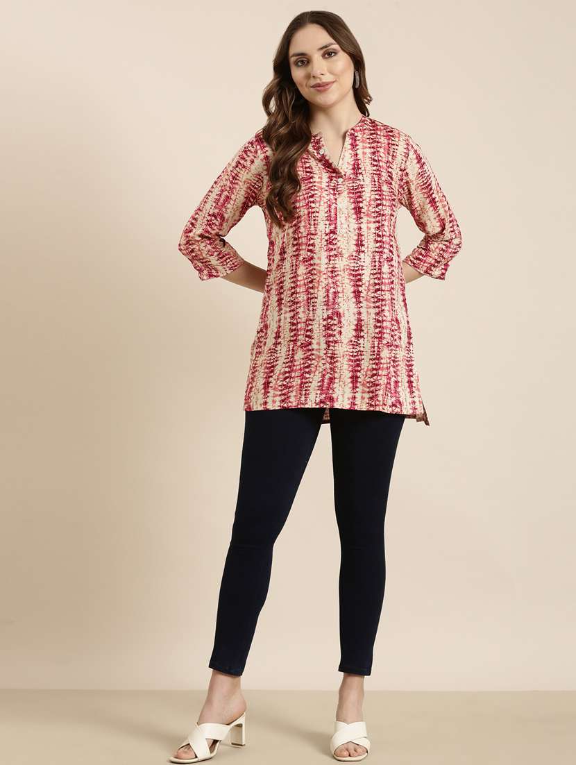 women pink mandarin neck straight kurti - 20960865 -  Standard Image - 3