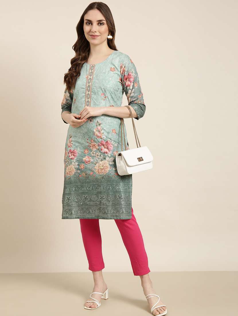 women three quarter sleeve straight kurta - 20960882 -  Standard Image - 3