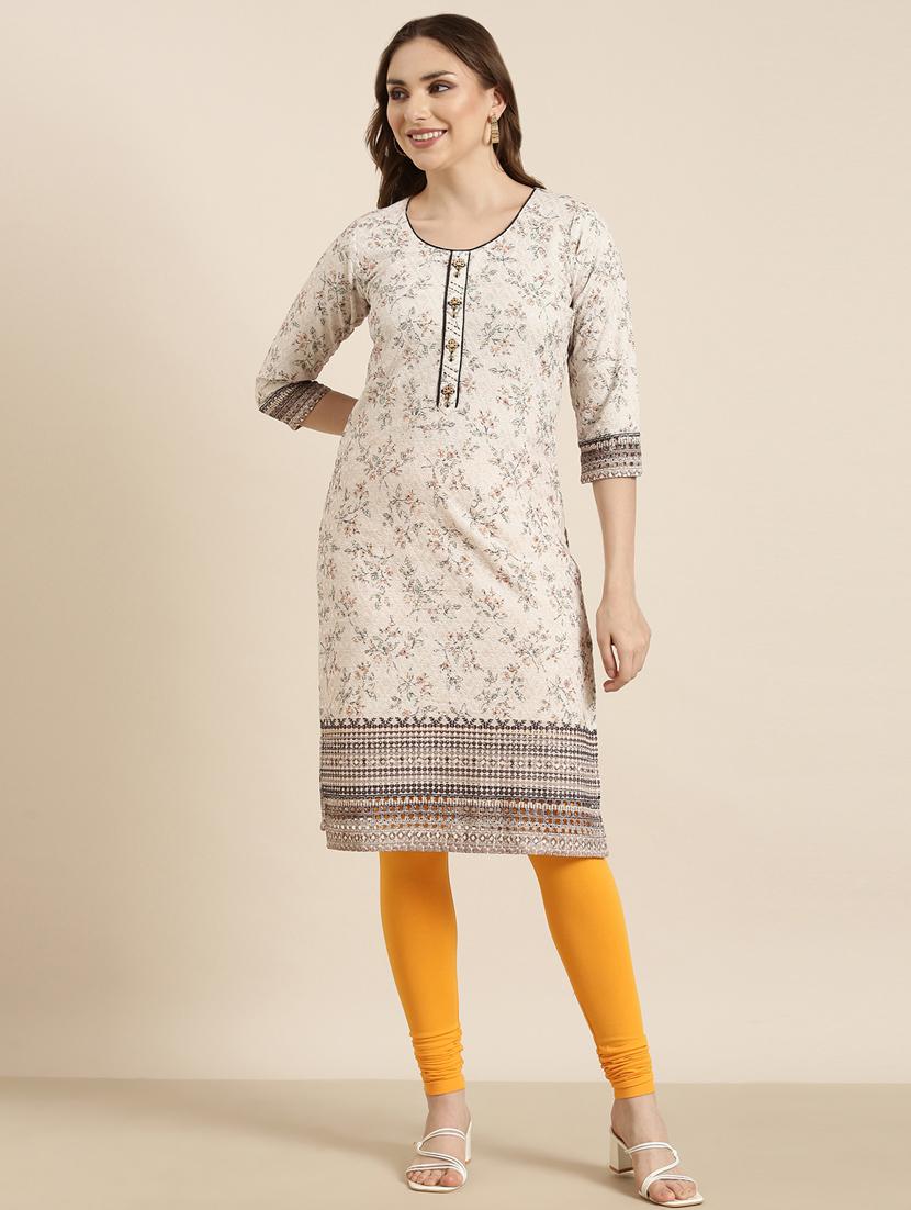 women beige round neck straight kurta - 20960884 - Zoom Image - 0