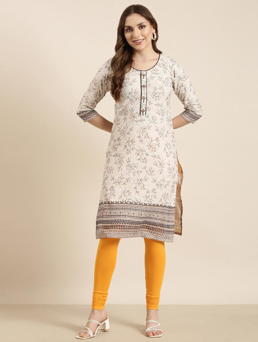 women beige round neck straight kurta - 20960884 - Standard Image - 3