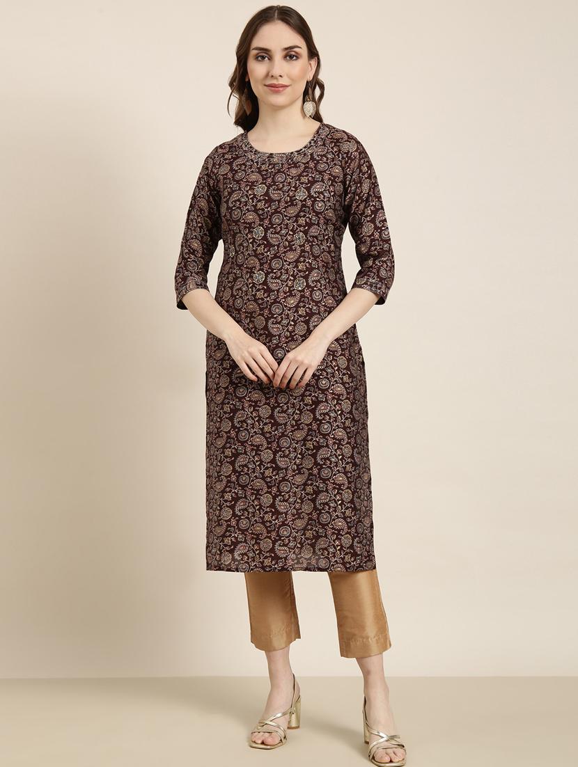 women three quarter sleeve straight kurta