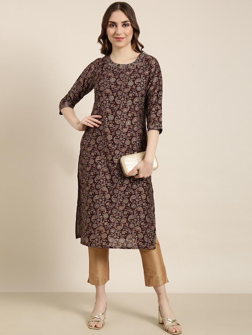 women three quarter sleeve straight kurta - 20960889 - Standard Image - 3