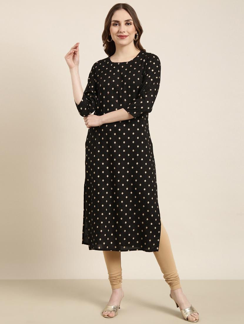 women black round neck straight kurta - 20960908 -  Zoom Image - 0