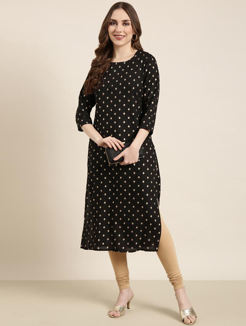 women black round neck straight kurta - 20960908 - Standard Image - 3