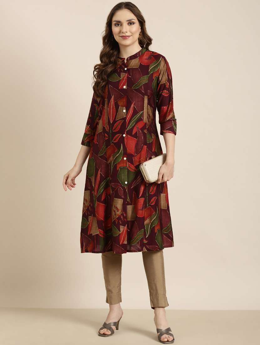 women purple mandarin neck a-line kurta - 20960920 -  Standard Image - 3