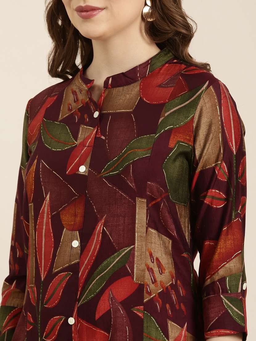 women purple mandarin neck a-line kurta - 20960920 -  Standard Image - 5