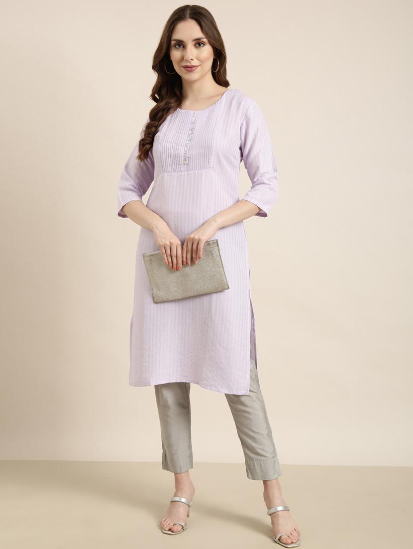 women three quarter sleeve straight kurta - 20960932 - Standard Image - 3