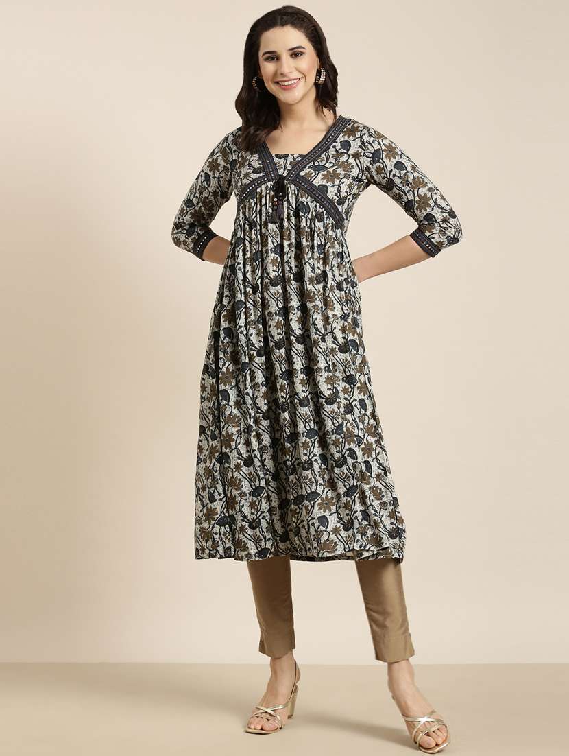 women blue v neck floral printed kurta - 20960941 -  Standard Image - 3