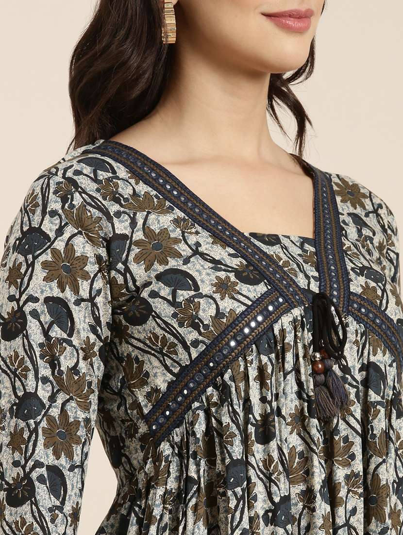 women blue v neck floral printed kurta - 20960941 -  Standard Image - 5