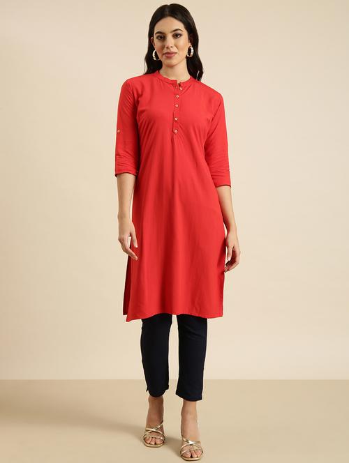 women three quarter sleeve straight kurta - 20960947 -  Standard Image - 0