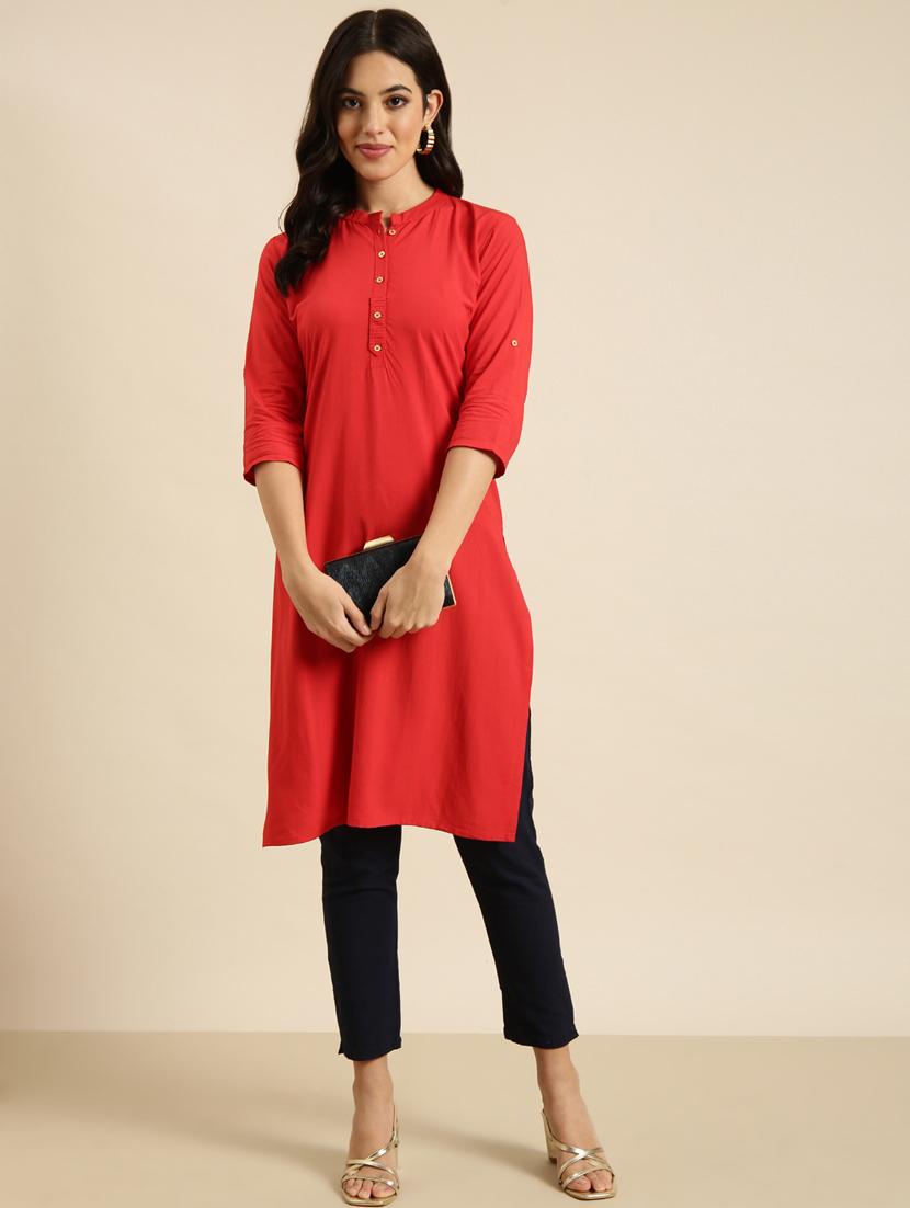 women three quarter sleeve straight kurta - 20960947 - Standard Image - 3