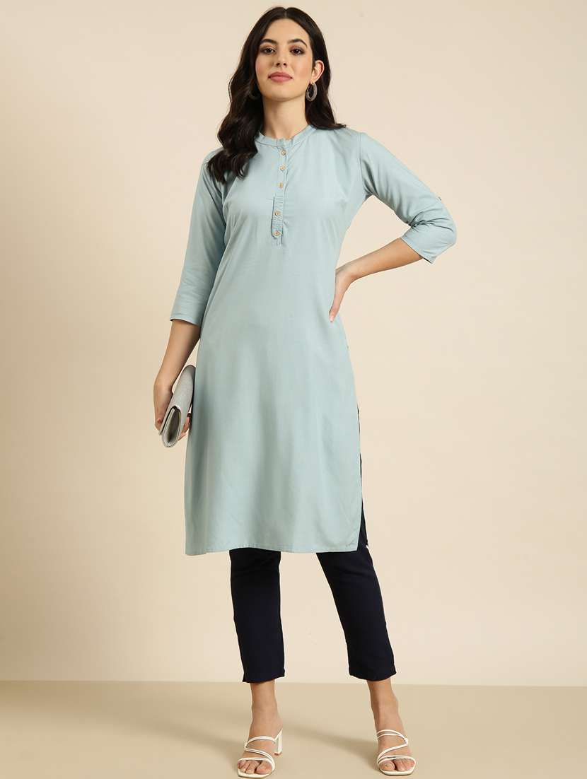 women three quarter sleeve straight kurta - 20960948 -  Standard Image - 3