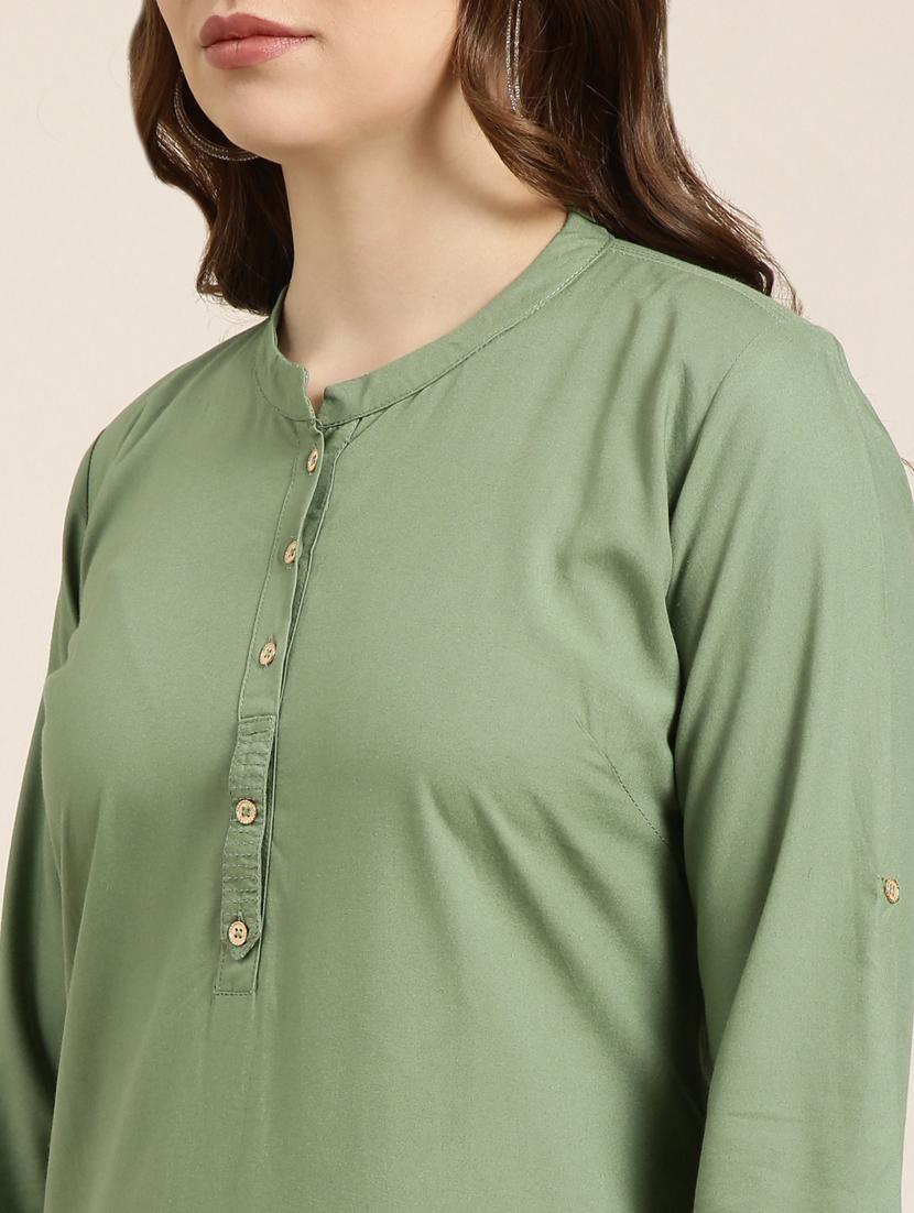 women green mandarin neck straight kurta - 20960949 - Standard Image - 5