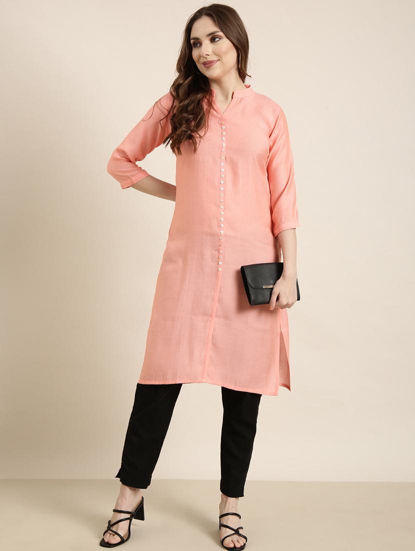 women three quarter sleeve straight kurta - 20960952 - Standard Image - 3