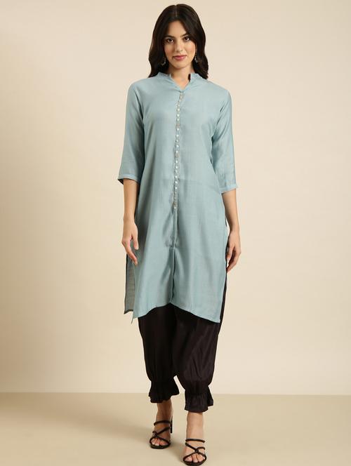 women three quarter sleeve straight kurta - 20960956 - Standard Image - 0