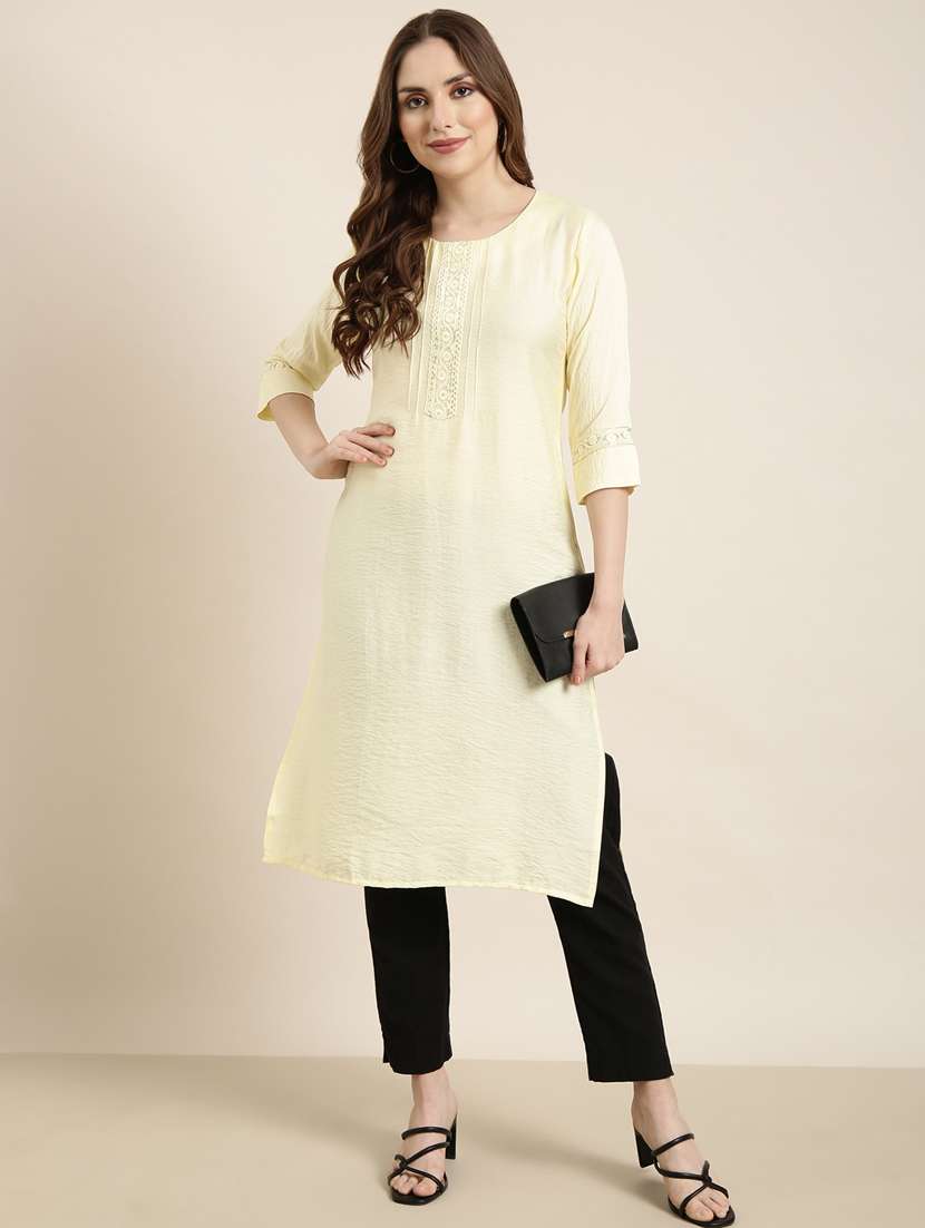 women three quarter sleeve straight kurta - 20960957 -  Standard Image - 3