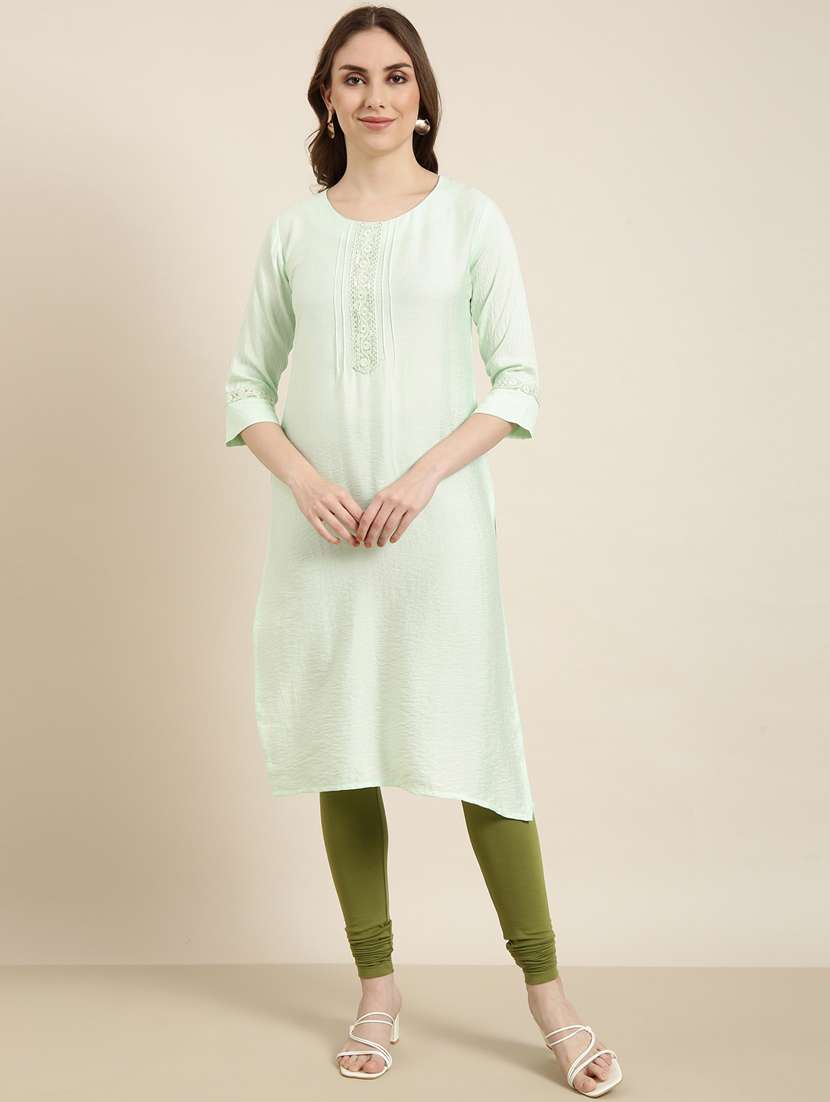 women three quarter sleeve straight kurta