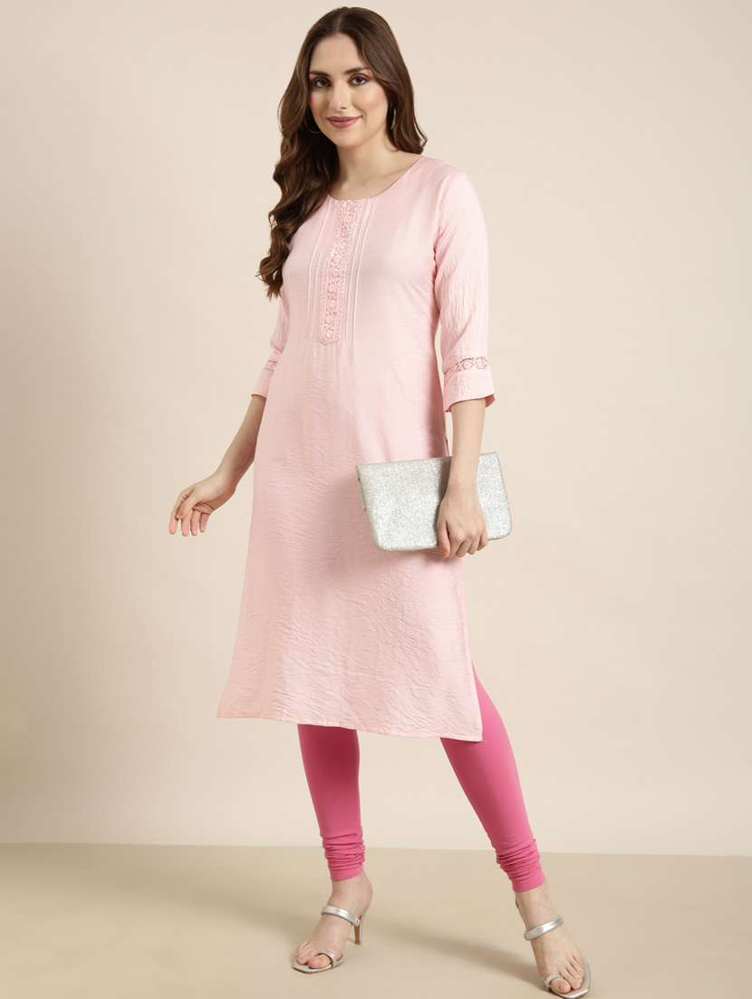 women three quarter sleeve straight kurta - 20960961 -  Standard Image - 3