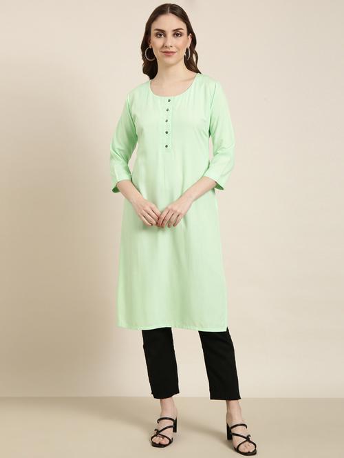 women green round neck straight kurta - 20960967 - Standard Image - 0