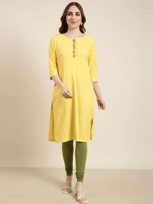 women three quarter sleeve straight kurta - 20960970 -  Standard Image - 0
