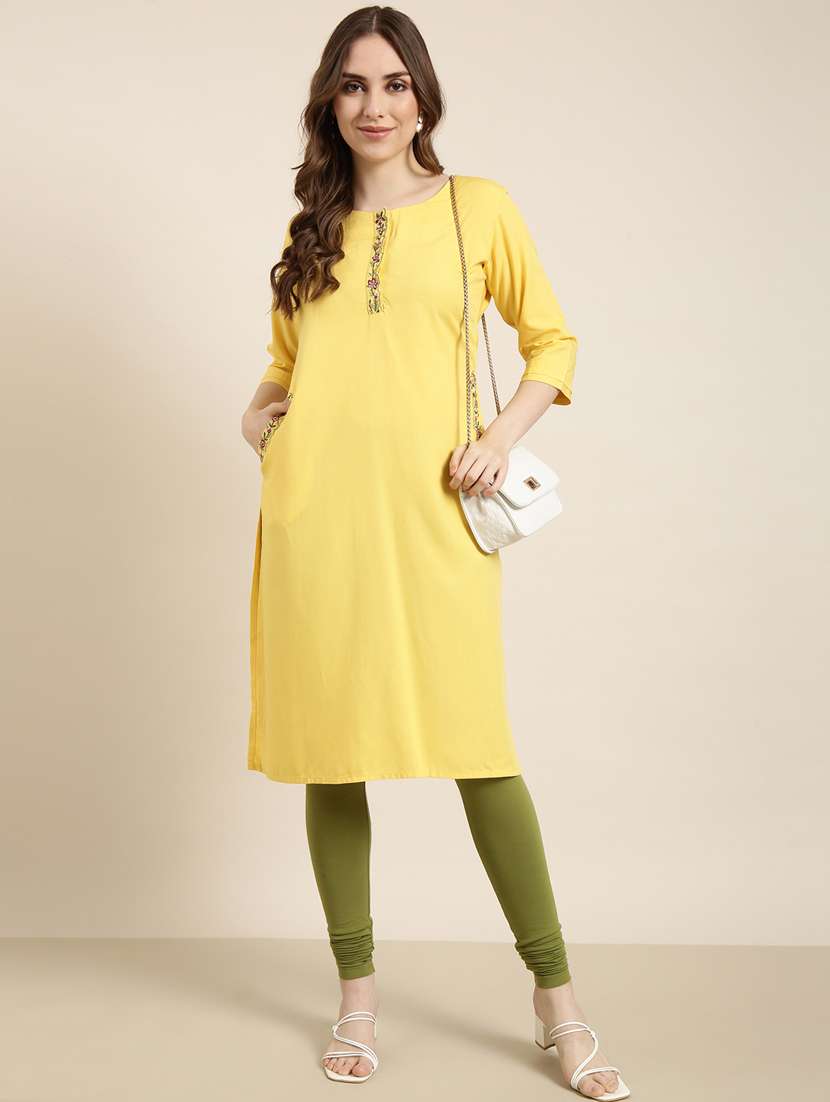 women three quarter sleeve straight kurta - 20960970 - Standard Image - 3