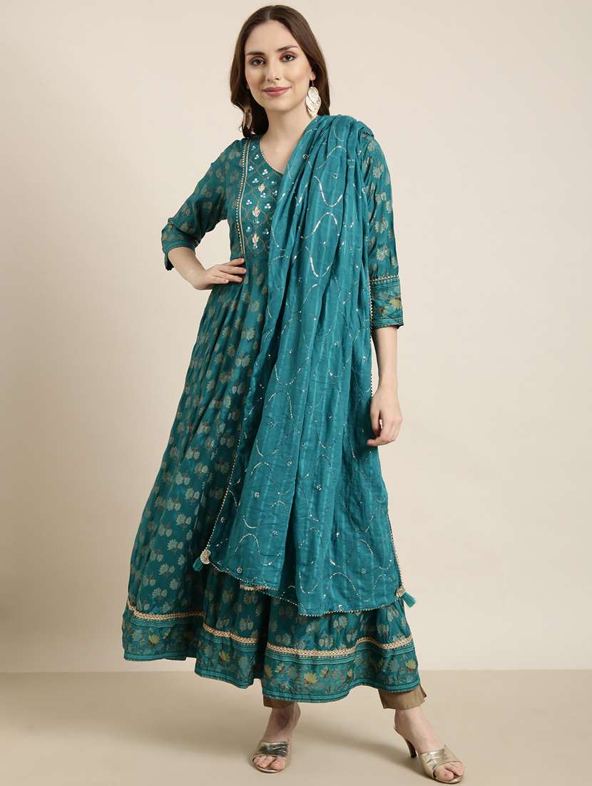 women foil print v neck kurta dupatta set - 20960973 -  Zoom Image - 0