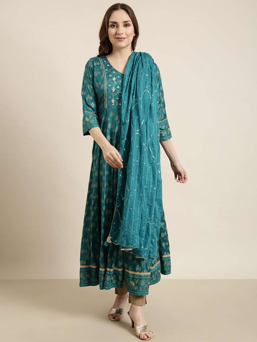 women foil print v neck kurta dupatta set - 20960973 -  Standard Image - 3