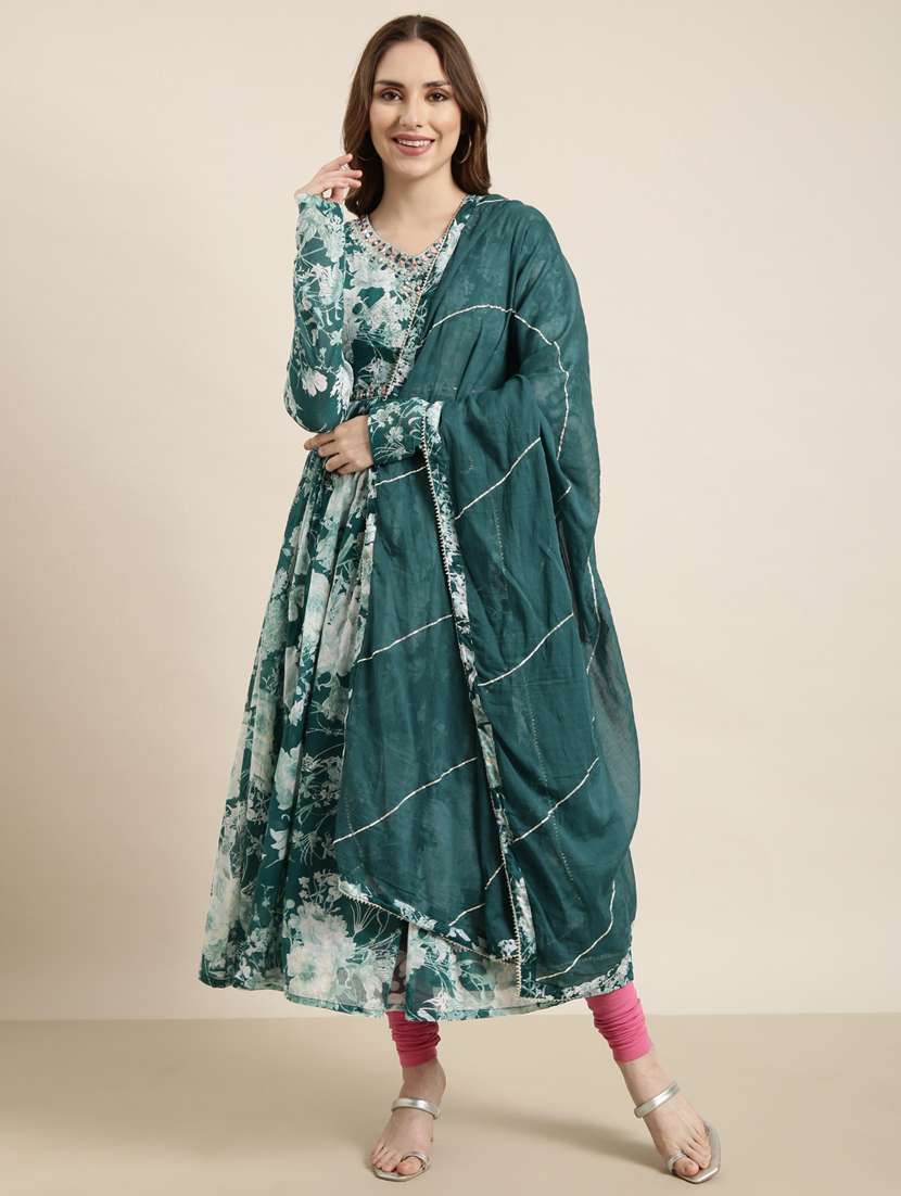 women floral printed v neck kurta dupatta set