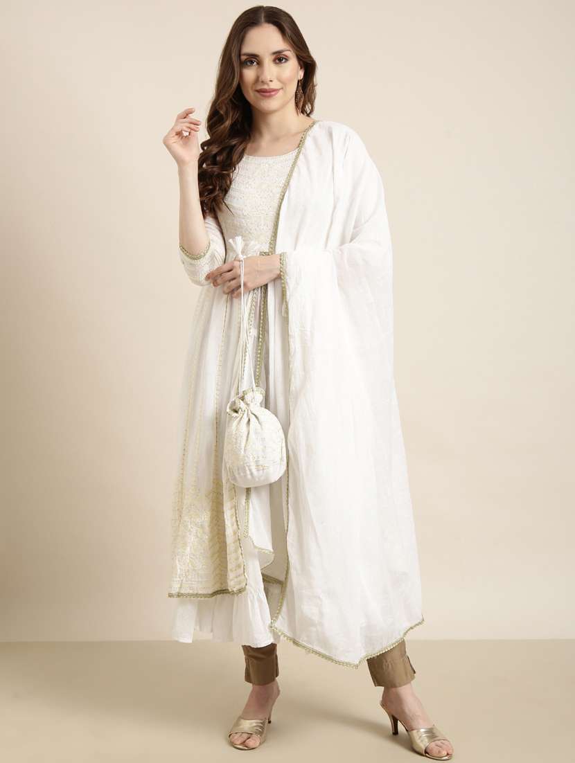 women embroidered round neck kurta dupatta set - 20960981 -  Standard Image - 3