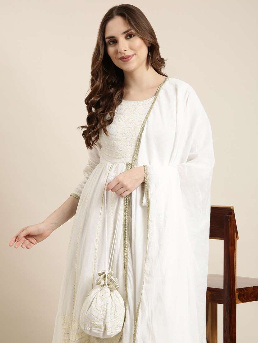 women embroidered round neck kurta dupatta set - 20960981 -  Standard Image - 8