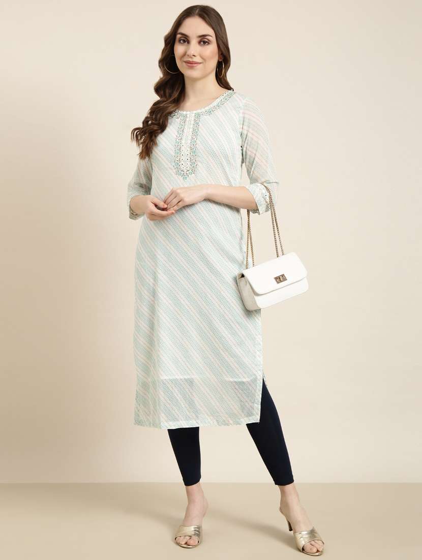 women white round neck straight kurta - 20960983 -  Standard Image - 3