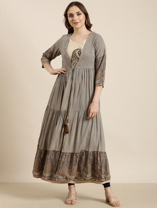 women beige round neck kurta with long shrug - 20961000 - Standard Image - 0