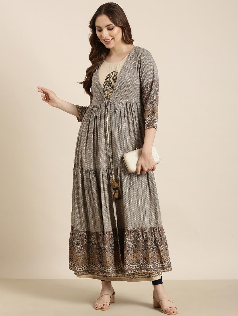 women beige round neck kurta with long shrug - 20961000 - Standard Image - 3