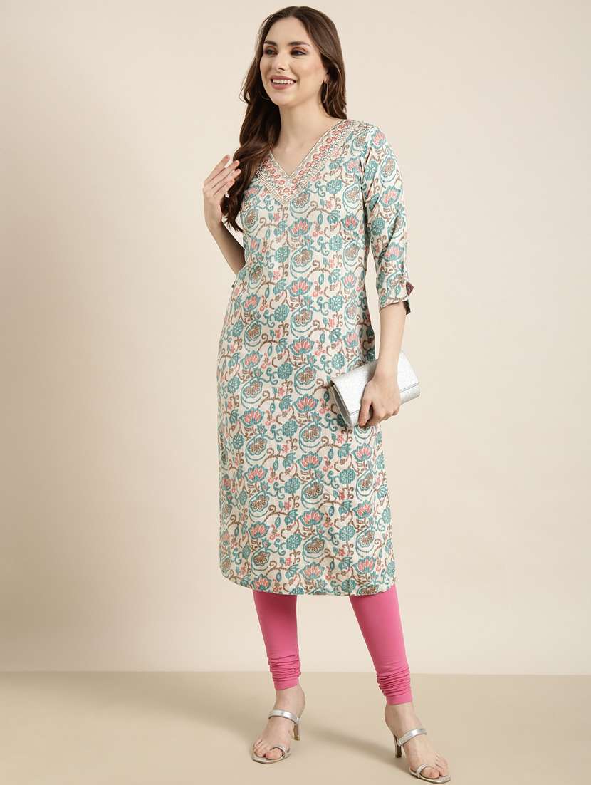 women white v neck straight kurta - 20961004 -  Standard Image - 3