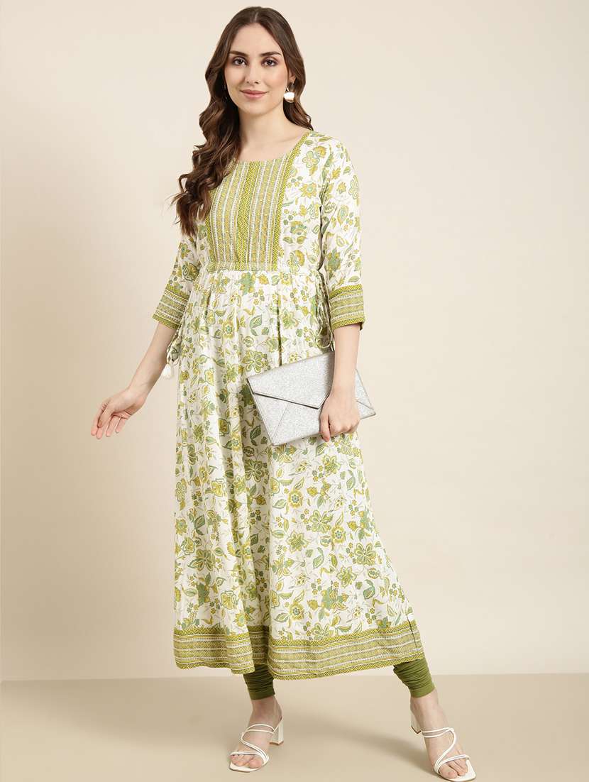 women white round neck floral printed kurta - 20961007 - Standard Image - 3